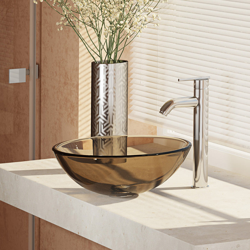 Alternate Image for Rene 17" Round Glass Bathroom Sink, Cashmere, with Faucet, R5-5001-CAS-R9-7001-C