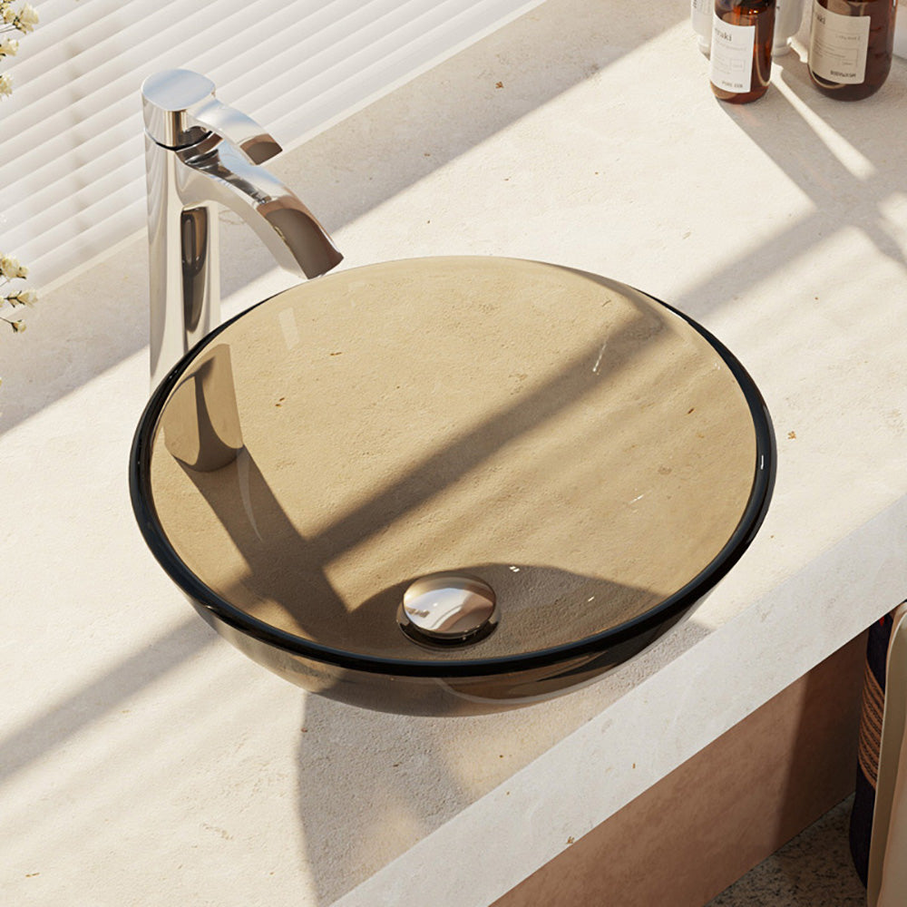 Alternate Image for Rene 17" Round Glass Bathroom Sink, Cashmere, with Faucet, R5-5001-CAS-R9-7006-C