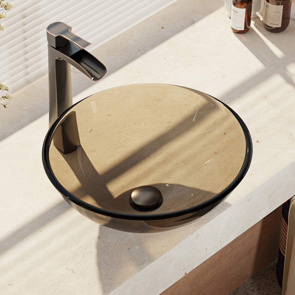 Alternate Image for Rene 17" Round Glass Bathroom Sink, Cashmere, with Faucet, R5-5001-CAS-R9-7007-ABR