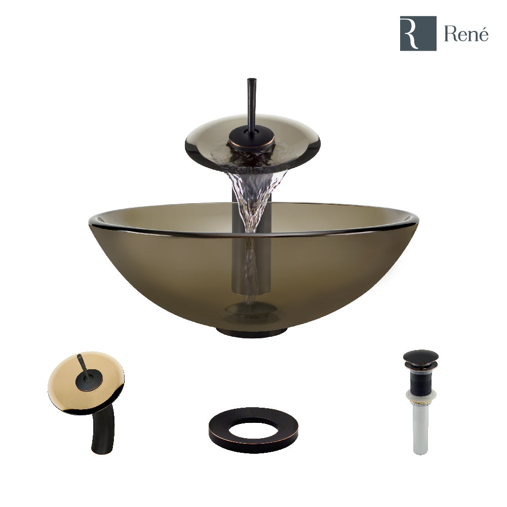 Alternate Image for Rene 17" Round Glass Bathroom Sink, Cashmere, with Faucet, R5-5001-CAS-WF-ABR