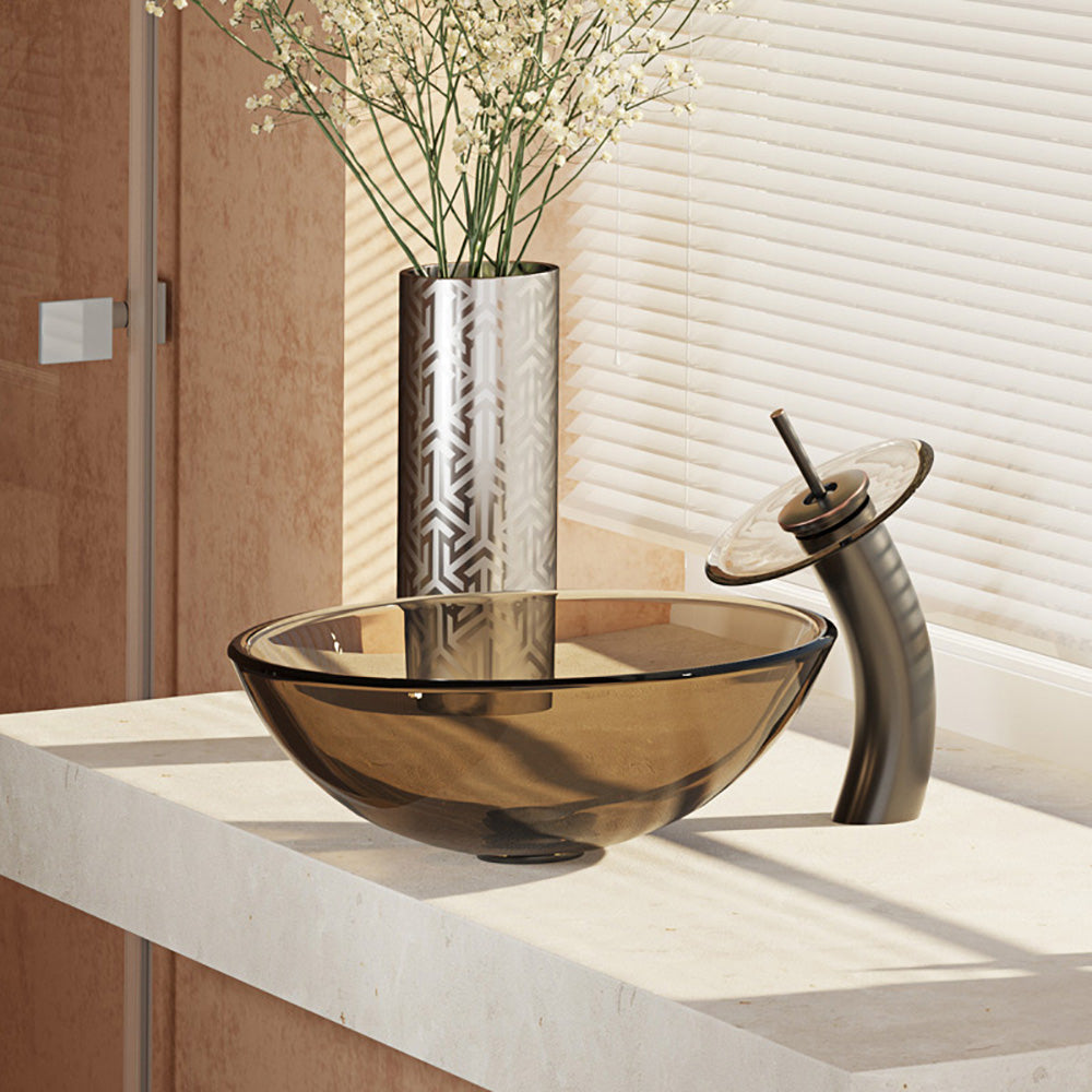 Alternate Image for Rene 17" Round Glass Bathroom Sink, Cashmere, with Faucet, R5-5001-CAS-WF-ABR