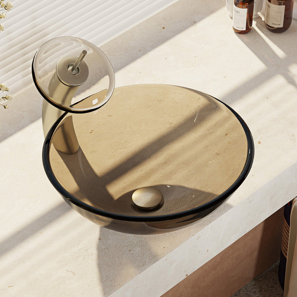 Alternate Image for Rene 17" Round Glass Bathroom Sink, Cashmere, with Faucet, R5-5001-CAS-WF-BN