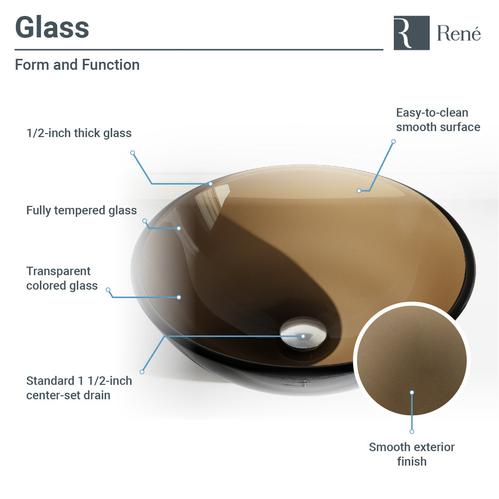 Rene 17" Round Glass Bathroom Sink, Cashmere, with Faucet, R5-5001-CAS-WF-C - The Sink Boutique