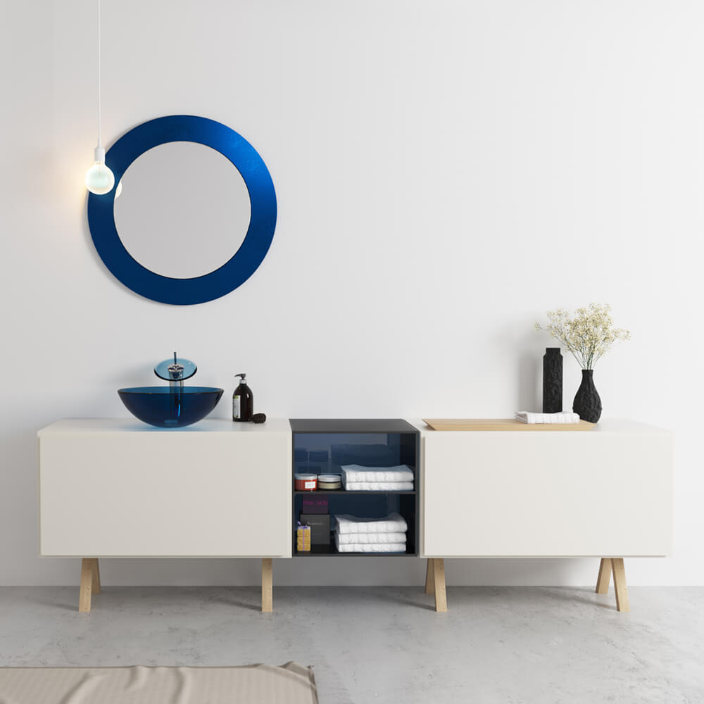 Alternate Image for Rene 17" Round Glass Bathroom Sink, Celeste, with Faucet, R5-5001-CEL-R9-7003-ABR