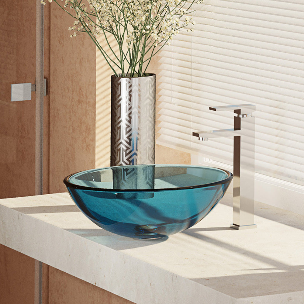 Alternate Image for Rene 17" Round Glass Bathroom Sink, Celeste, with Faucet, R5-5001-CEL-R9-7003-C