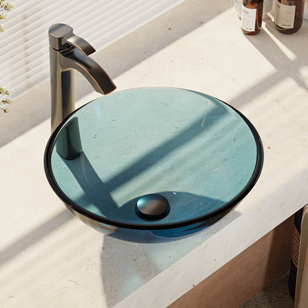 Alternate Image for Rene 17" Round Glass Bathroom Sink, Celeste, with Faucet, R5-5001-CEL-R9-7006-ABR