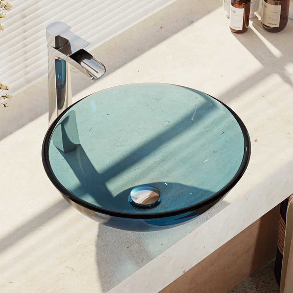 Alternate Image for Rene 17" Round Glass Bathroom Sink, Celeste, with Faucet, R5-5001-CEL-R9-7007-C