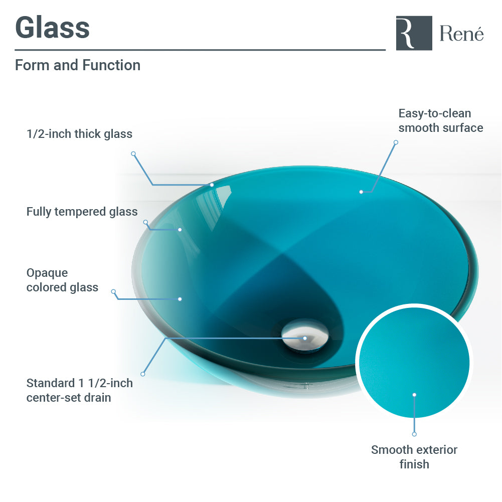 Rene 17" Round Glass Bathroom Sink, Cerulean, with Faucet, R5-5001-CER-R9-7003-BN - The Sink Boutique