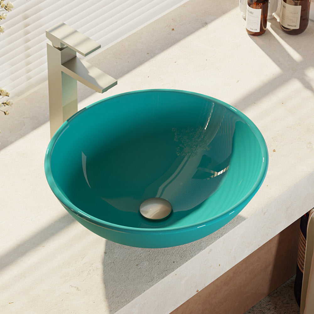 Alternate Image for Rene 17" Round Glass Bathroom Sink, Cerulean, with Faucet, R5-5001-CER-R9-7003-BN