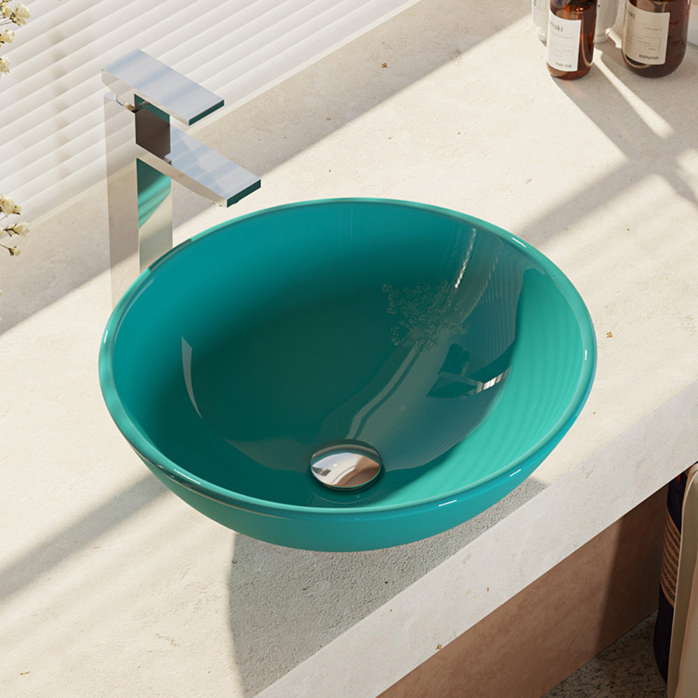 Alternate Image for Rene 17" Round Glass Bathroom Sink, Cerulean, with Faucet, R5-5001-CER-R9-7003-C