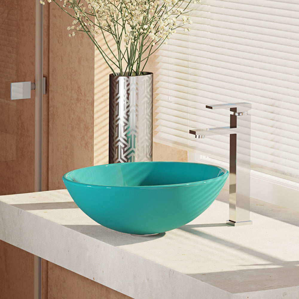 Alternate Image for Rene 17" Round Glass Bathroom Sink, Cerulean, with Faucet, R5-5001-CER-R9-7003-C
