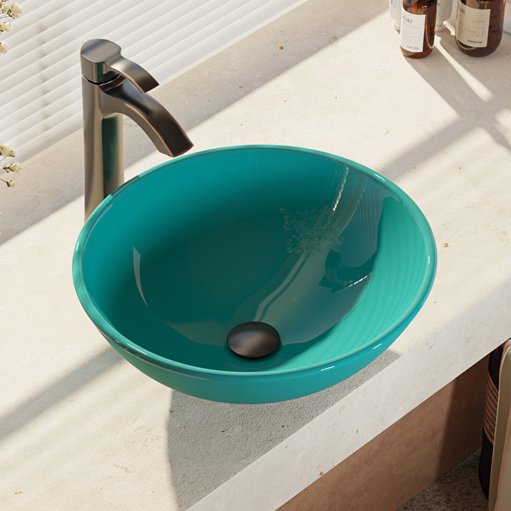 Alternate Image for Rene 17" Round Glass Bathroom Sink, Cerulean, with Faucet, R5-5001-CER-R9-7006-ABR