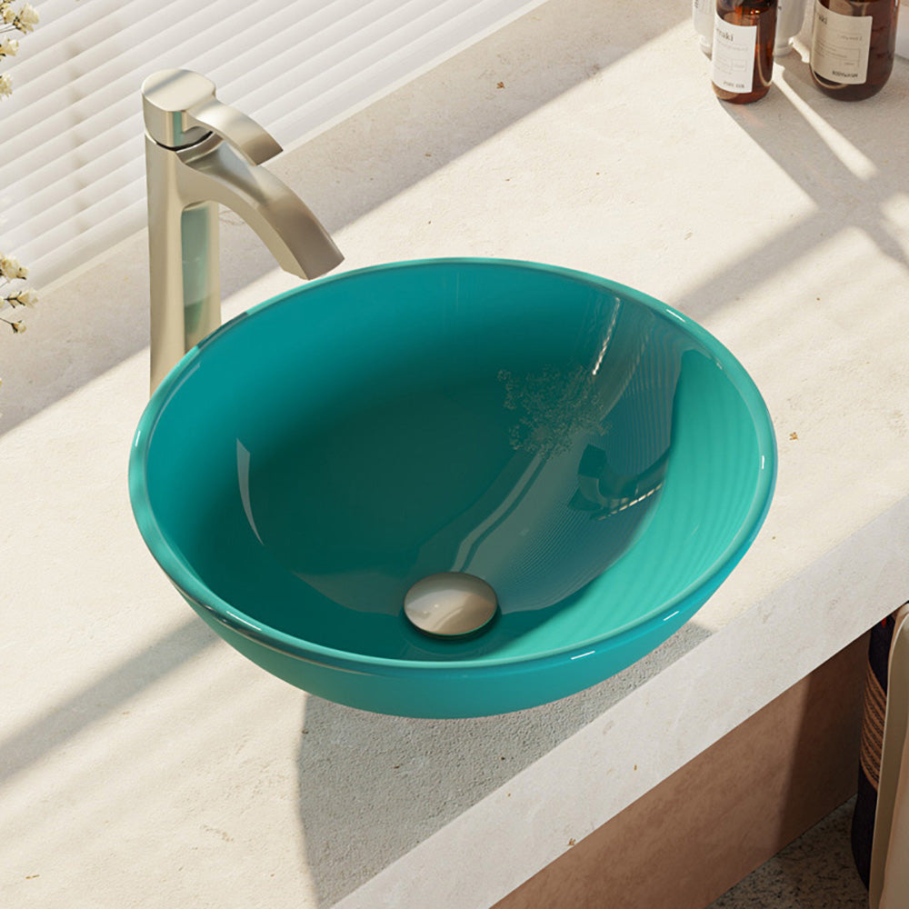 Alternate Image for Rene 17" Round Glass Bathroom Sink, Cerulean, with Faucet, R5-5001-CER-R9-7006-BN