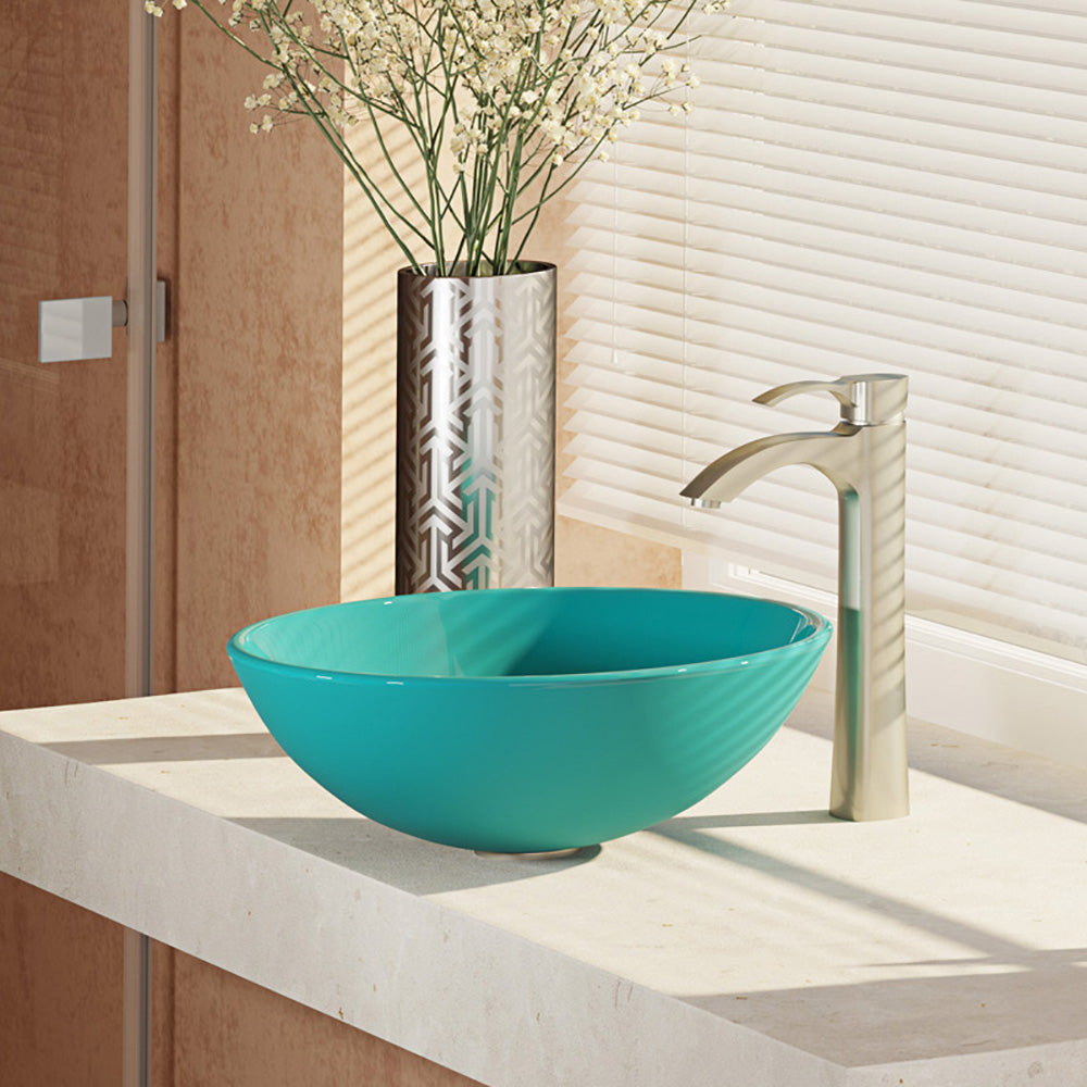 Alternate Image for Rene 17" Round Glass Bathroom Sink, Cerulean, with Faucet, R5-5001-CER-R9-7006-BN