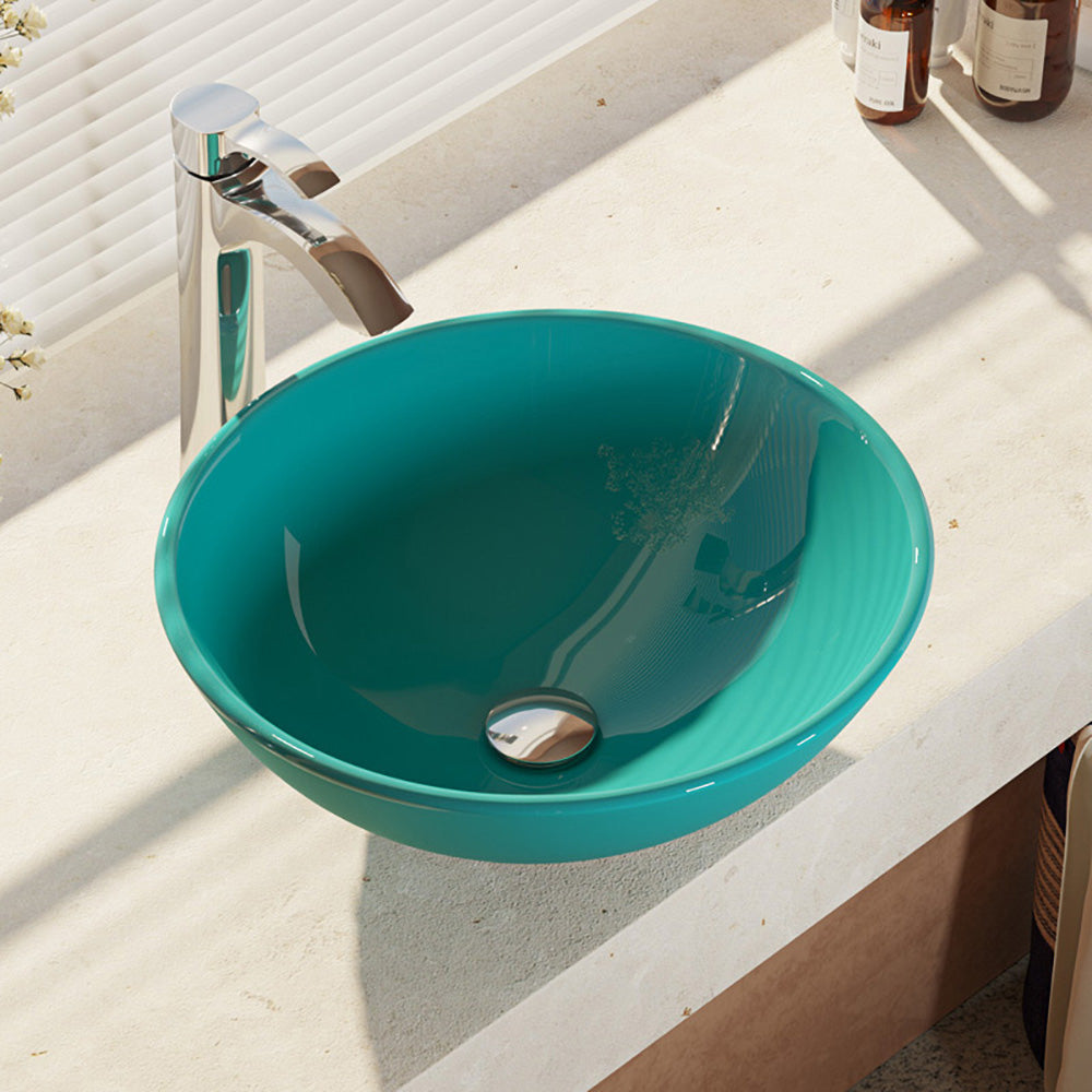 Alternate Image for Rene 17" Round Glass Bathroom Sink, Cerulean, with Faucet, R5-5001-CER-R9-7006-C