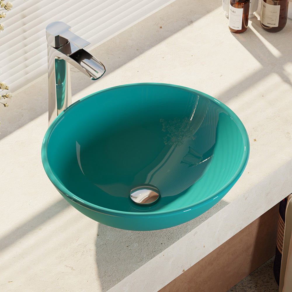 Alternate Image for Rene 17" Round Glass Bathroom Sink, Cerulean, with Faucet, R5-5001-CER-R9-7007-C