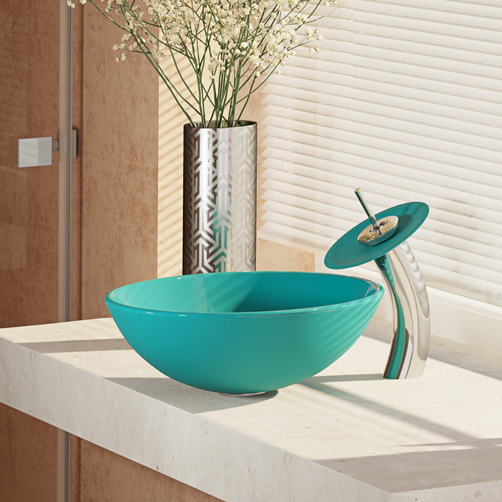 Alternate Image for Rene 17" Round Glass Bathroom Sink, Cerulean, with Faucet, R5-5001-CER-WF-C