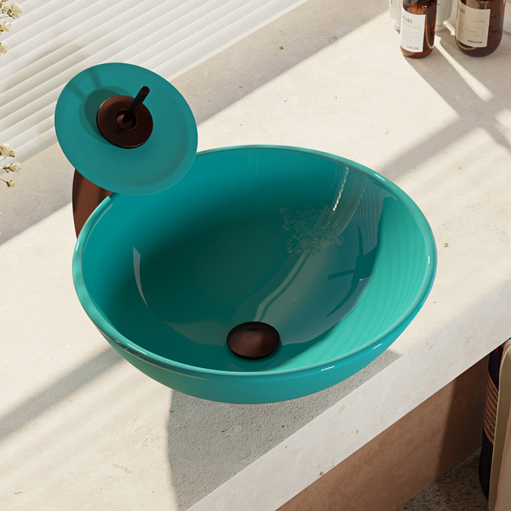 Alternate Image for Rene 17" Round Glass Bathroom Sink, Cerulean, with Faucet, R5-5001-CER-WF-ORB