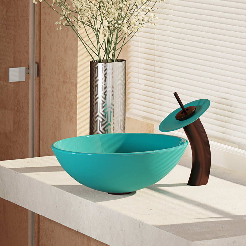 Alternate Image for Rene 17" Round Glass Bathroom Sink, Cerulean, with Faucet, R5-5001-CER-WF-ORB