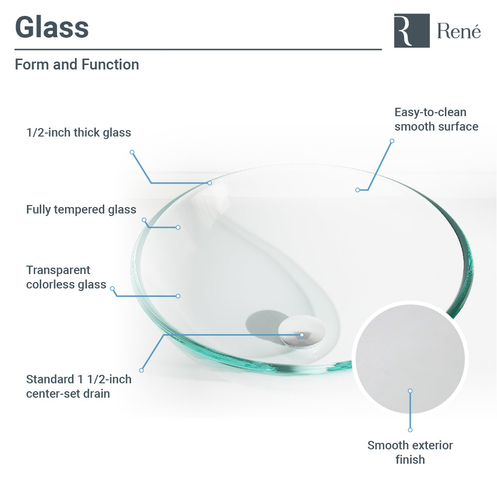 Rene 17" Round Glass Bathroom Sink, Crystal, with Faucet, R5-5001-CRY-R9-7001-ABR - The Sink Boutique