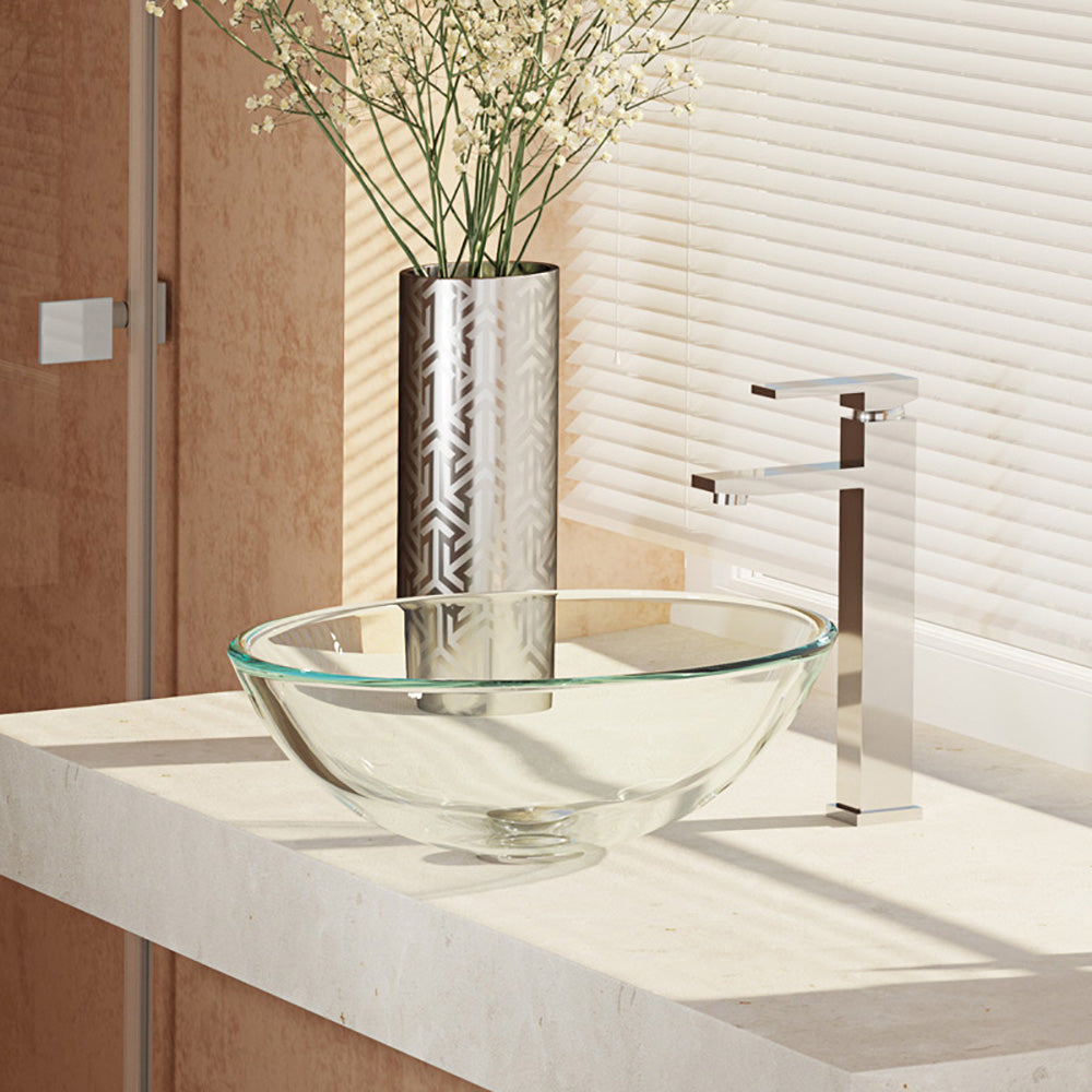 Alternate Image for Rene 17" Round Glass Bathroom Sink, Crystal, with Faucet, R5-5001-CRY-R9-7003-C