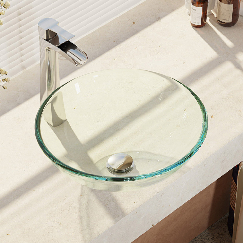 Alternate Image for Rene 17" Round Glass Bathroom Sink, Crystal, with Faucet, R5-5001-CRY-R9-7007-C