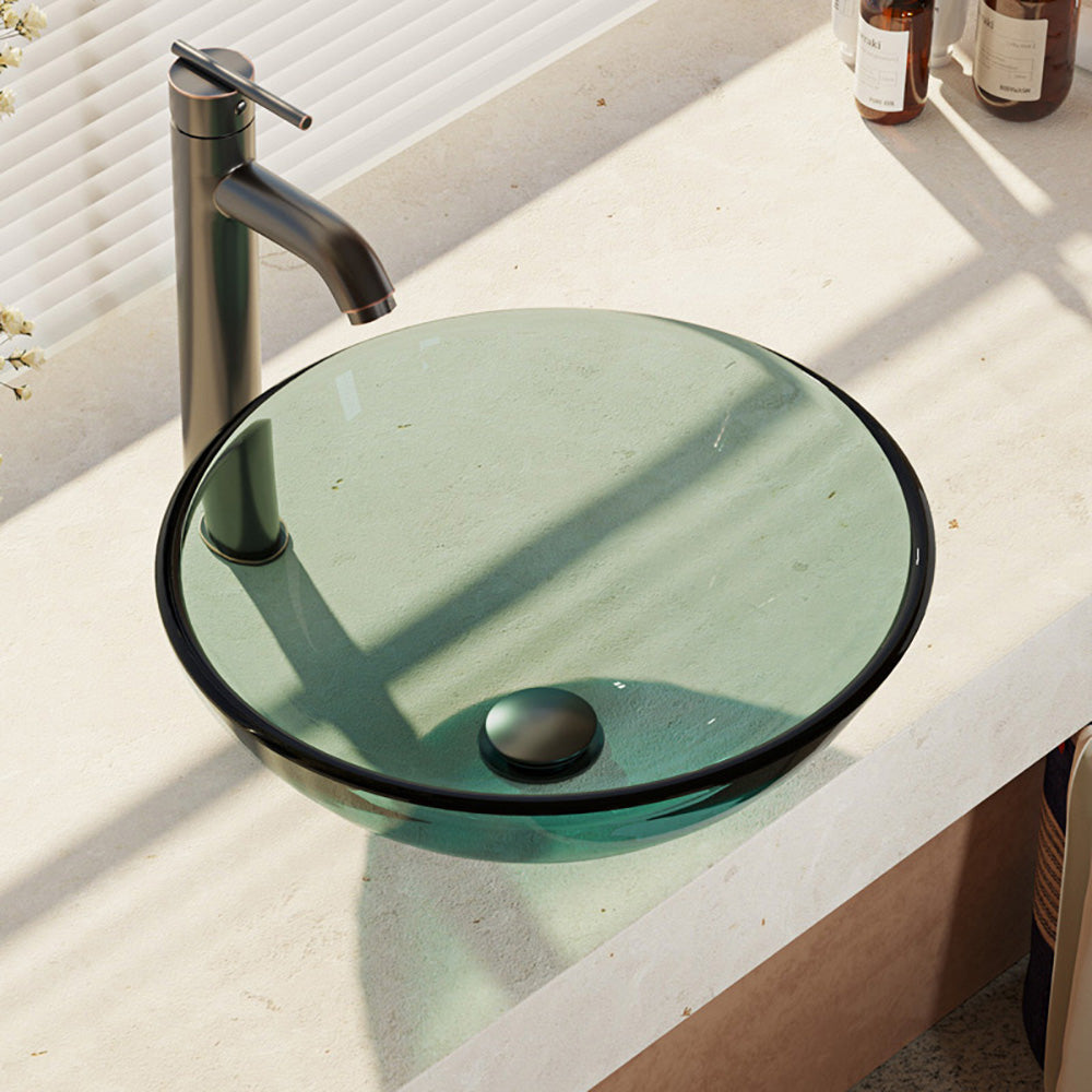 Alternate Image for Rene 17" Round Glass Bathroom Sink, Ivy, with Faucet, R5-5001-IVY-R9-7001-ABR