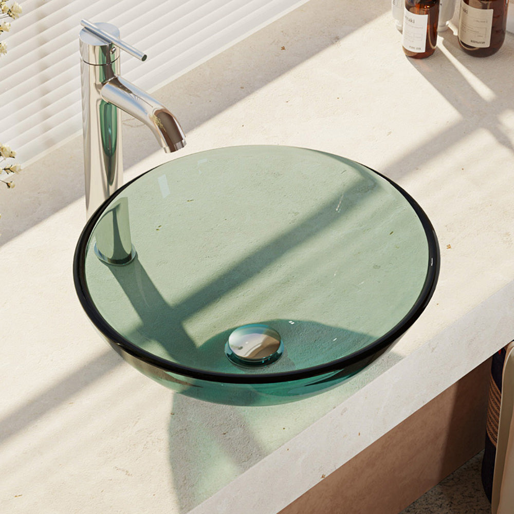 Alternate Image for Rene 17" Round Glass Bathroom Sink, Ivy, with Faucet, R5-5001-IVY-R9-7001-C
