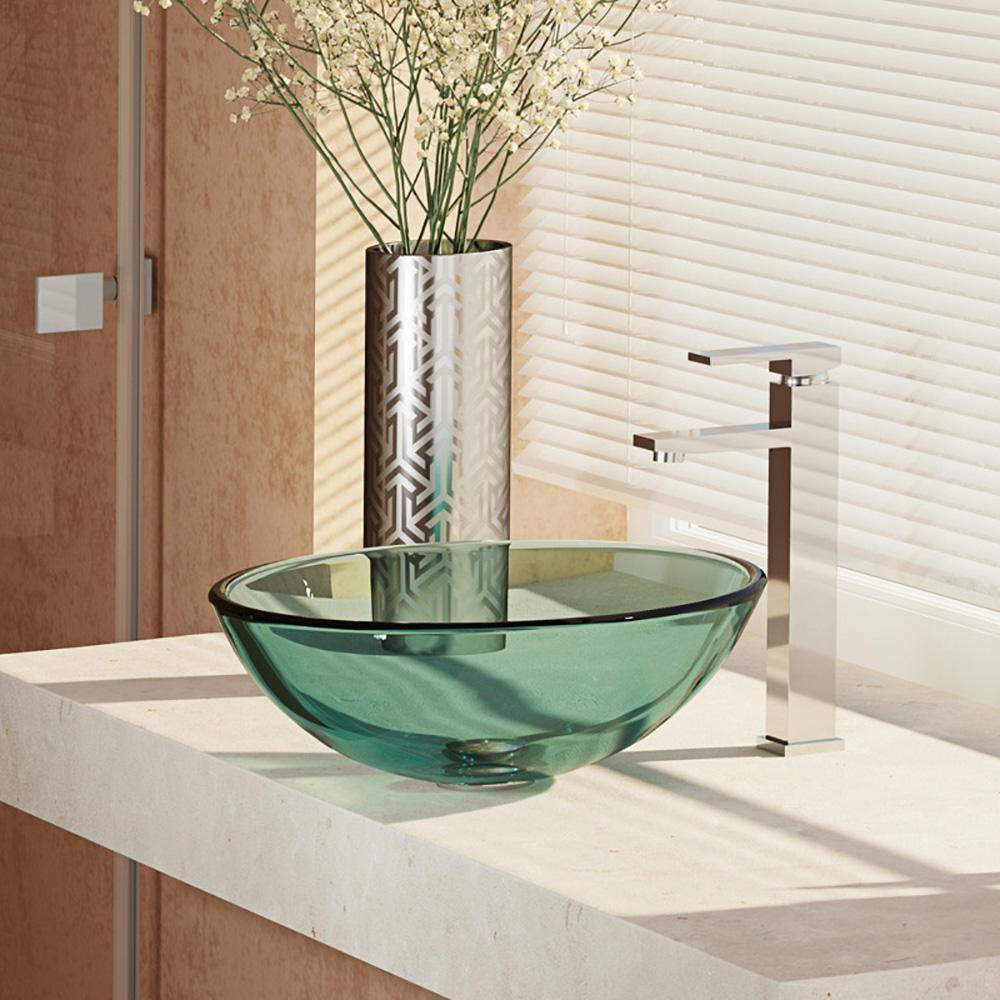 Alternate Image for Rene 17" Round Glass Bathroom Sink, Ivy, with Faucet, R5-5001-IVY-R9-7003-C