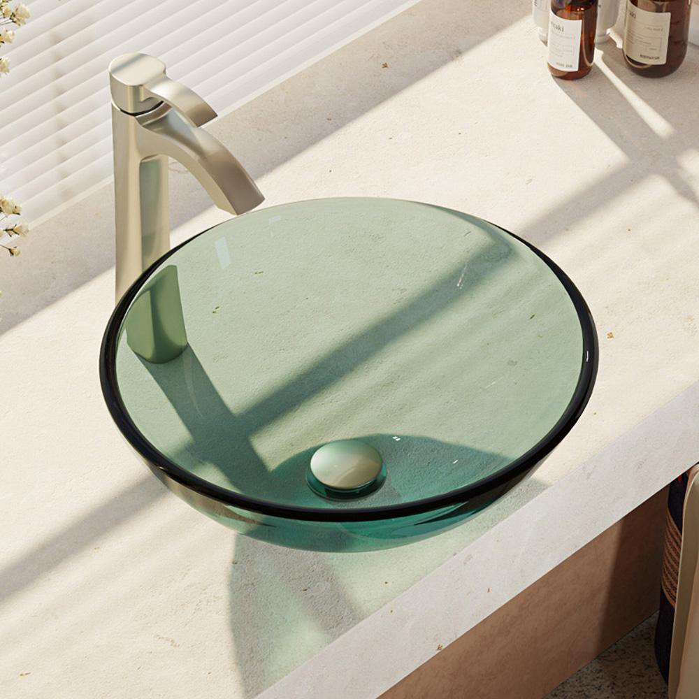 Alternate Image for Rene 17" Round Glass Bathroom Sink, Ivy, with Faucet, R5-5001-IVY-R9-7006-BN