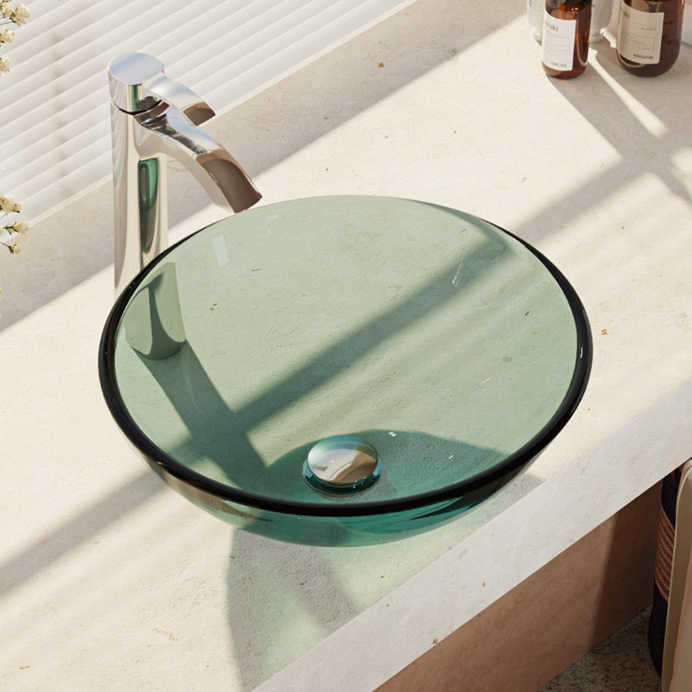 Alternate Image for Rene 17" Round Glass Bathroom Sink, Ivy, with Faucet, R5-5001-IVY-R9-7006-C