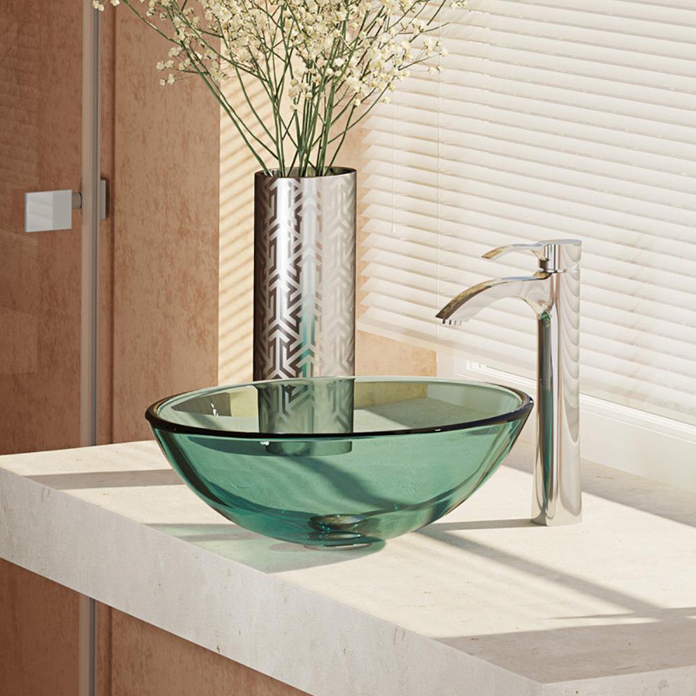 Alternate Image for Rene 17" Round Glass Bathroom Sink, Ivy, with Faucet, R5-5001-IVY-R9-7006-C