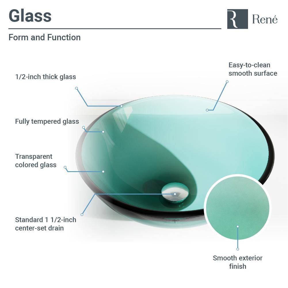 Rene 17" Round Glass Bathroom Sink, Ivy, with Faucet, R5-5001-IVY-R9-7007-ABR - The Sink Boutique