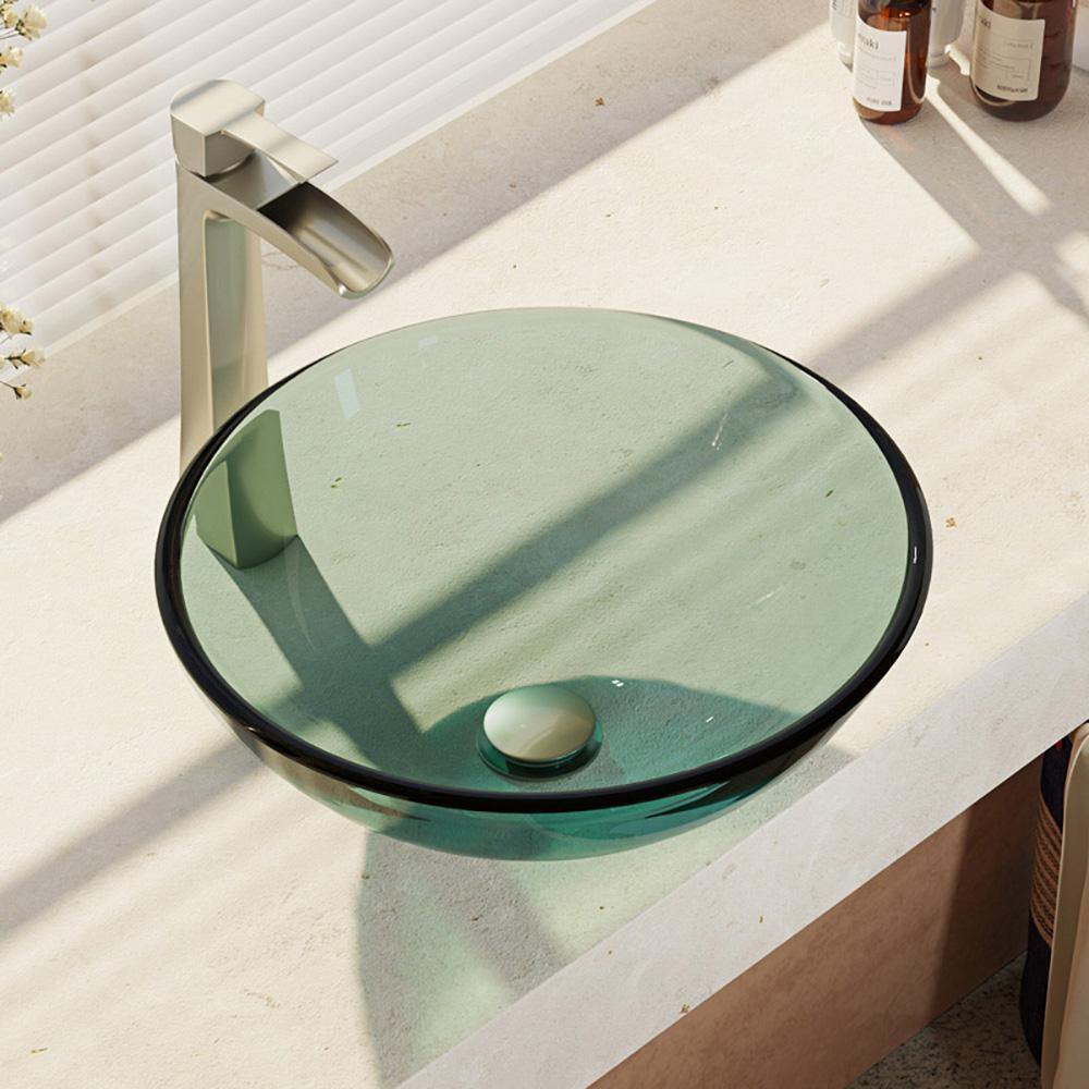 Alternate Image for Rene 17" Round Glass Bathroom Sink, Ivy, with Faucet, R5-5001-IVY-R9-7007-BN