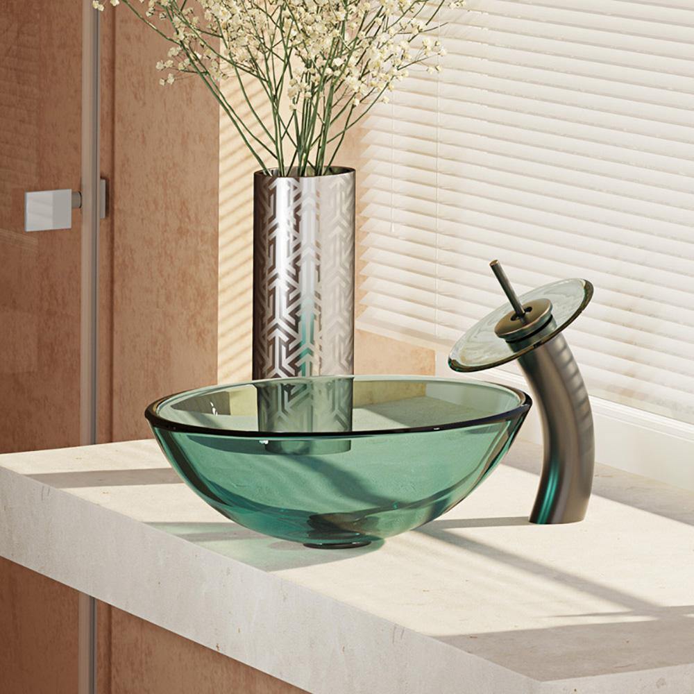Alternate Image for Rene 17" Round Glass Bathroom Sink, Ivy, with Faucet, R5-5001-IVY-WF-ABR