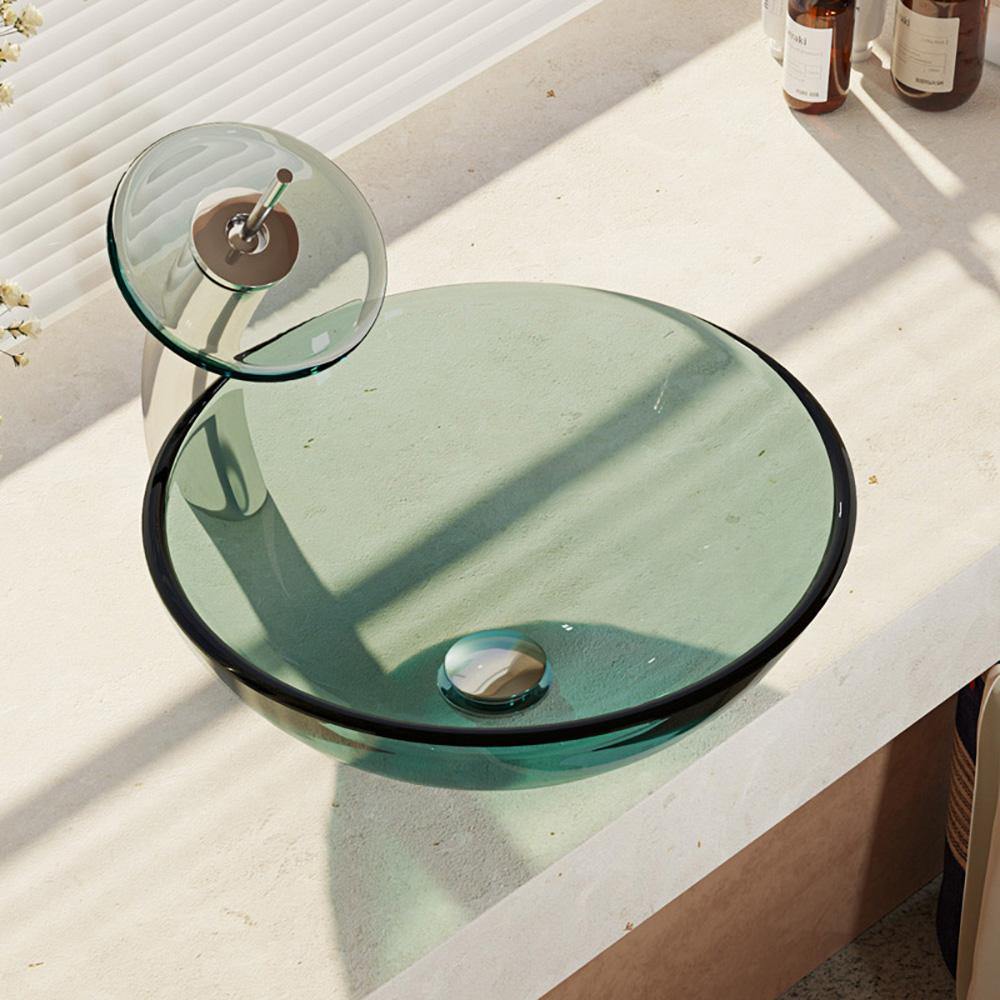 Alternate Image for Rene 17" Round Glass Bathroom Sink, Ivy, with Faucet, R5-5001-IVY-WF-C