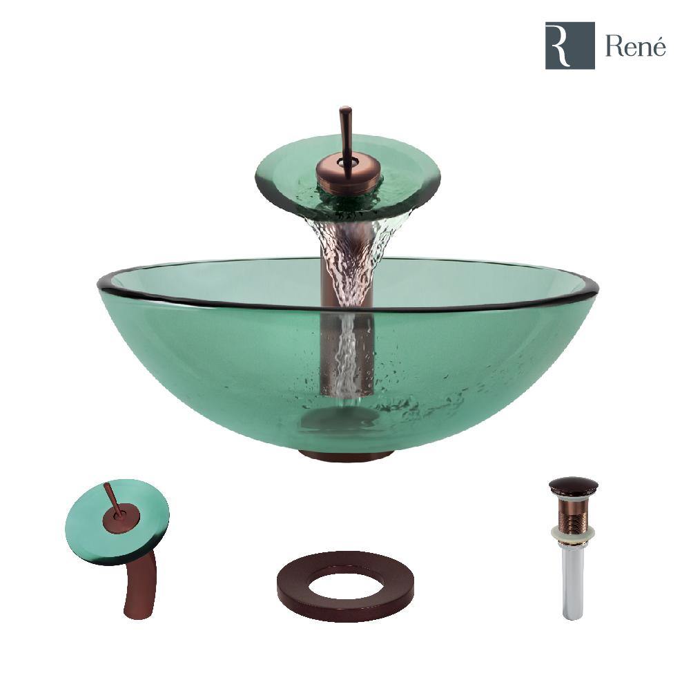 Rene 17" Round Glass Bathroom Sink, Ivy, with Faucet, R5-5001-IVY-WF-ORB