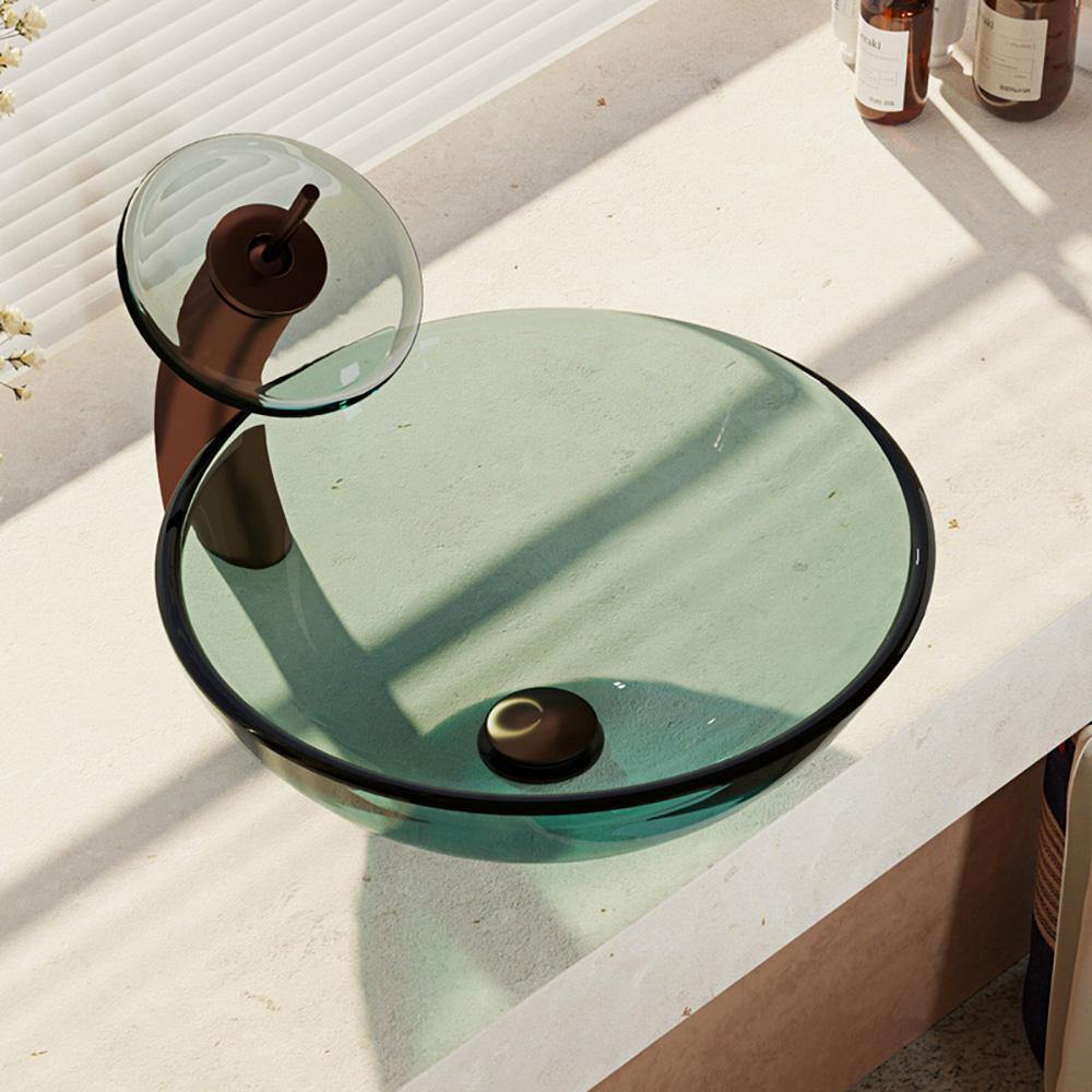 Alternate Image for Rene 17" Round Glass Bathroom Sink, Ivy, with Faucet, R5-5001-IVY-WF-ORB