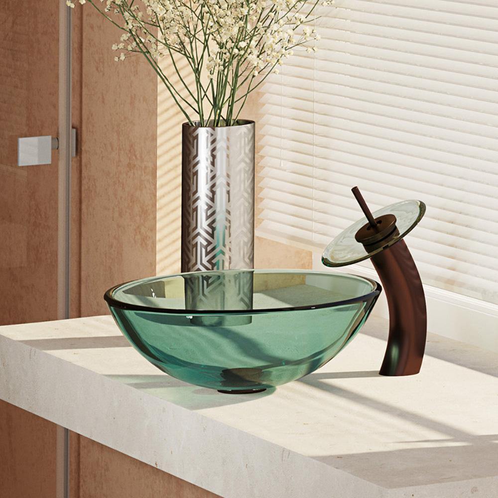 Alternate Image for Rene 17" Round Glass Bathroom Sink, Ivy, with Faucet, R5-5001-IVY-WF-ORB