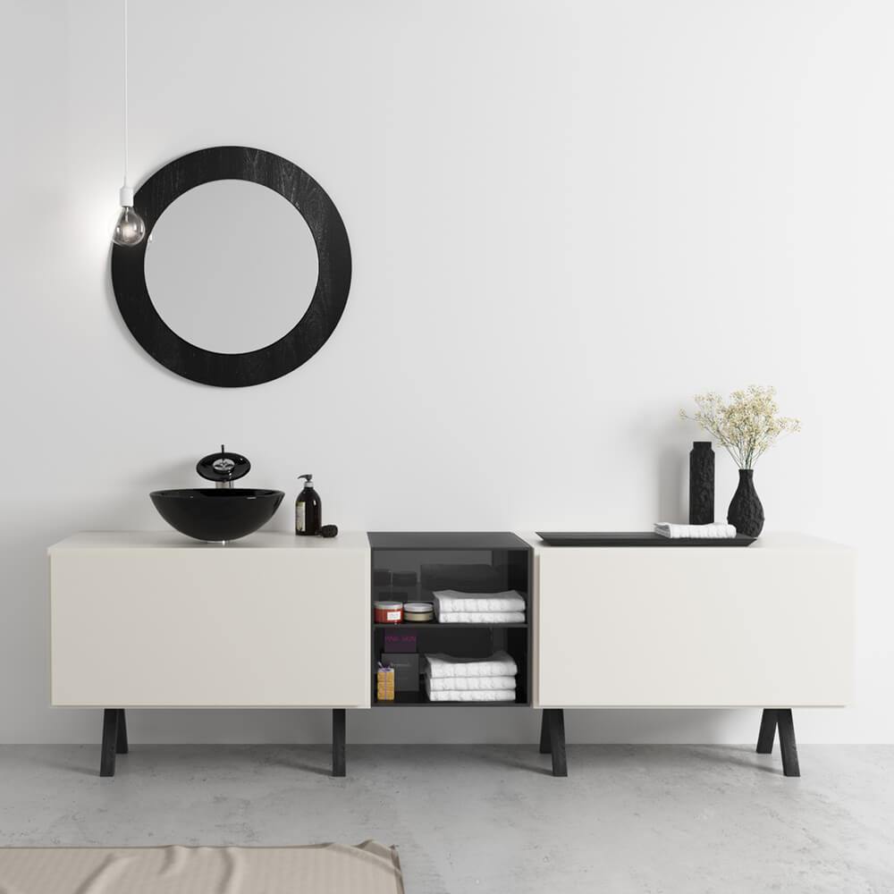 Alternate Image for Rene 17" Round Glass Bathroom Sink, Noir, with Faucet, R5-5001-NOR-R9-7003-BN