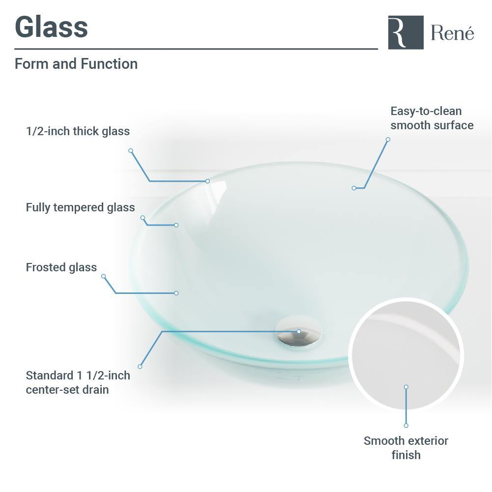 Rene 17" Round Glass Bathroom Sink, Frosted, with Faucet, R5-5002-R9-7001-ABR - The Sink Boutique