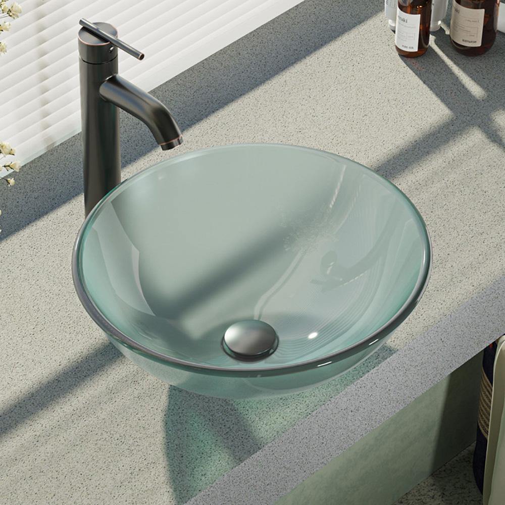 Alternate Image for Rene 17" Round Glass Bathroom Sink, Frosted, with Faucet, R5-5002-R9-7001-ABR