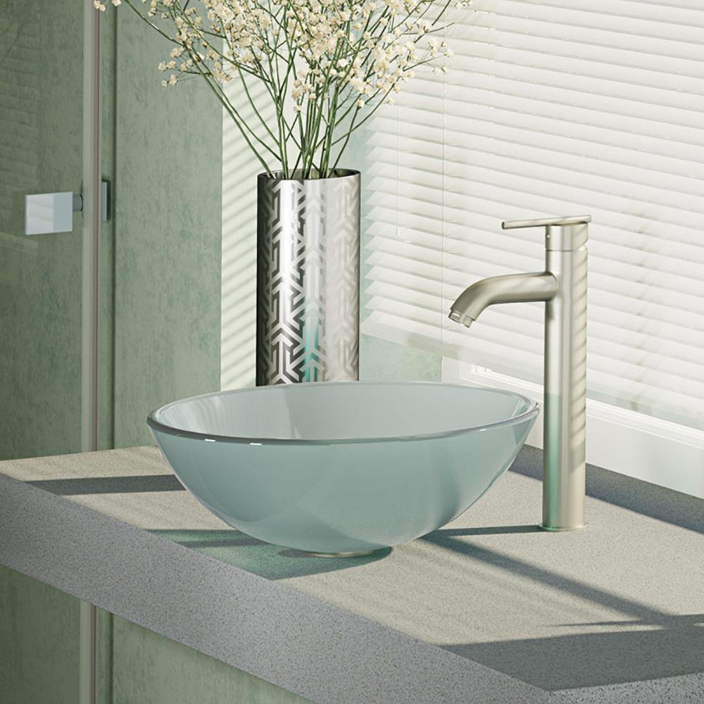 Alternate Image for Rene 17" Round Glass Bathroom Sink, Frosted, with Faucet, R5-5002-R9-7001-BN