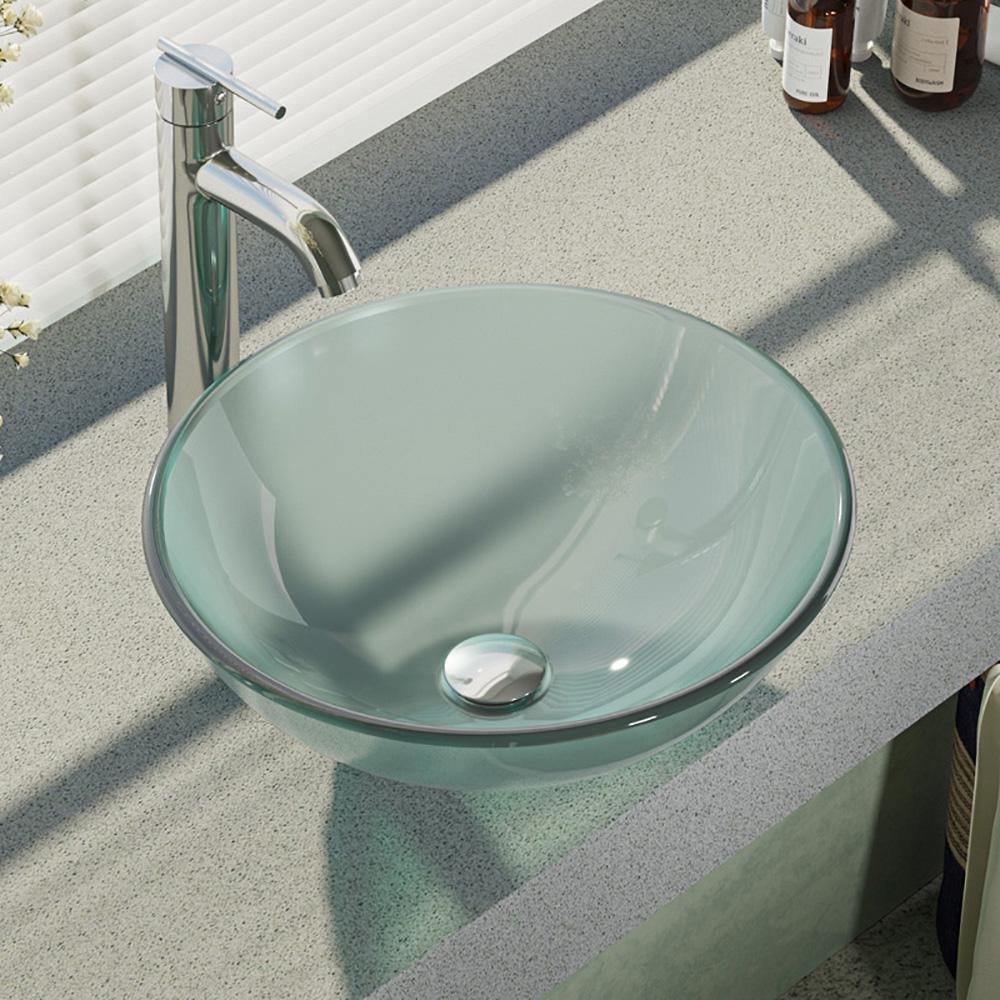 Alternate Image for Rene 17" Round Glass Bathroom Sink, Frosted, with Faucet, R5-5002-R9-7001-C