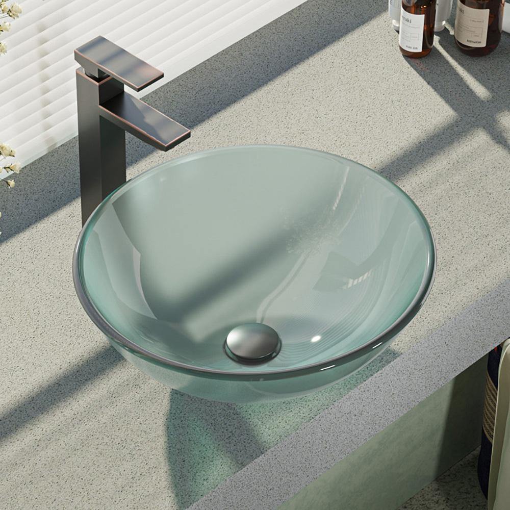Alternate Image for Rene 17" Round Glass Bathroom Sink, Frosted, with Faucet, R5-5002-R9-7003-ABR