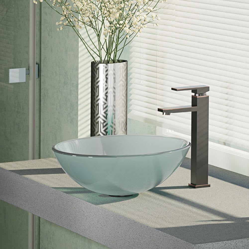 Alternate Image for Rene 17" Round Glass Bathroom Sink, Frosted, with Faucet, R5-5002-R9-7003-ABR