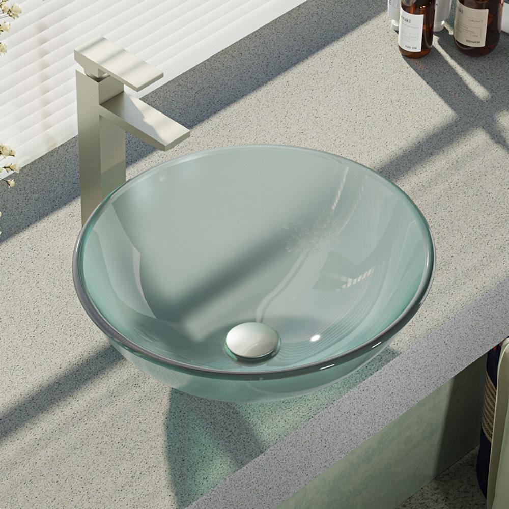 Alternate Image for Rene 17" Round Glass Bathroom Sink, Frosted, with Faucet, R5-5002-R9-7003-BN