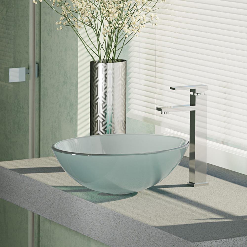 Alternate Image for Rene 17" Round Glass Bathroom Sink, Frosted, with Faucet, R5-5002-R9-7003-C