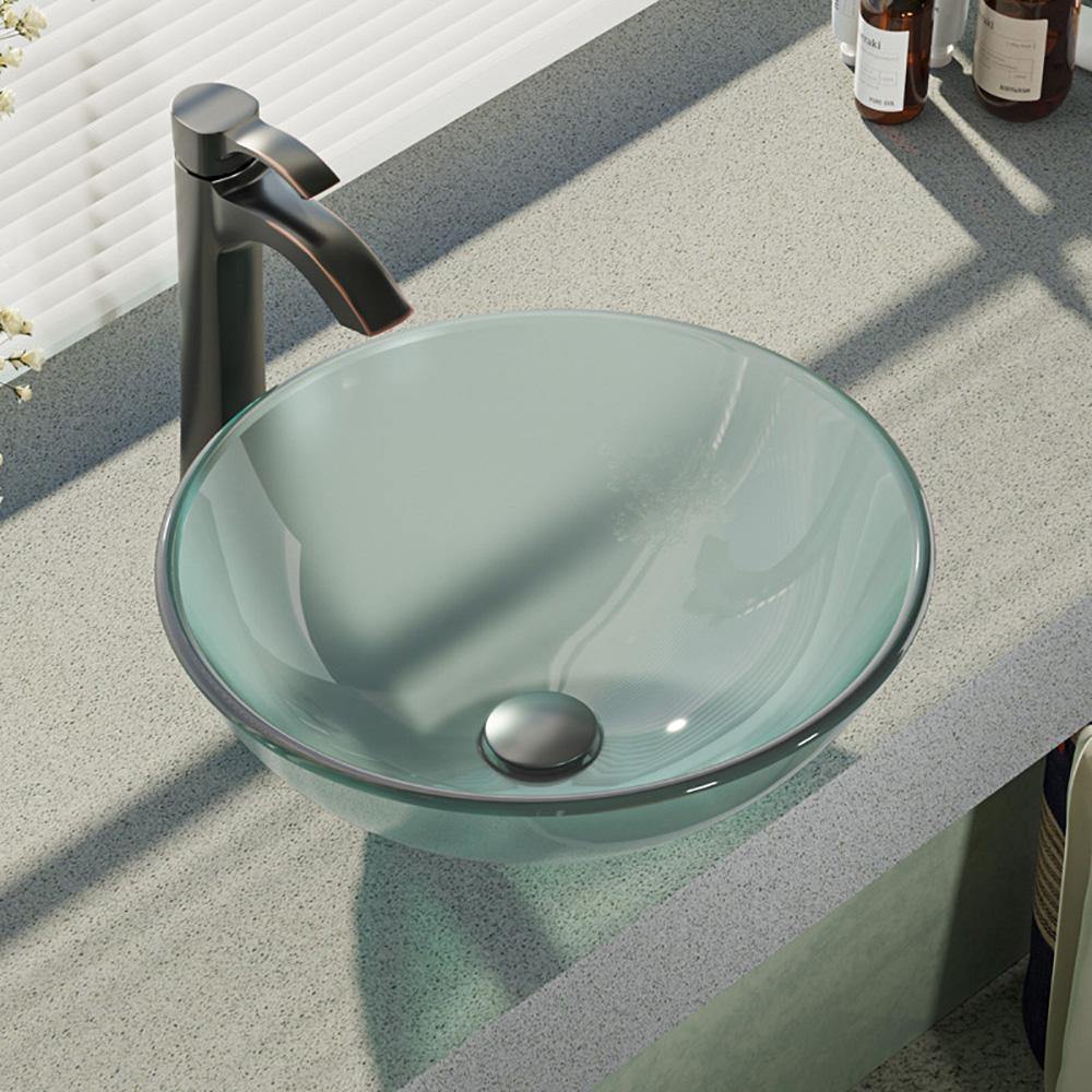 Alternate Image for Rene 17" Round Glass Bathroom Sink, Frosted, with Faucet, R5-5002-R9-7006-ABR