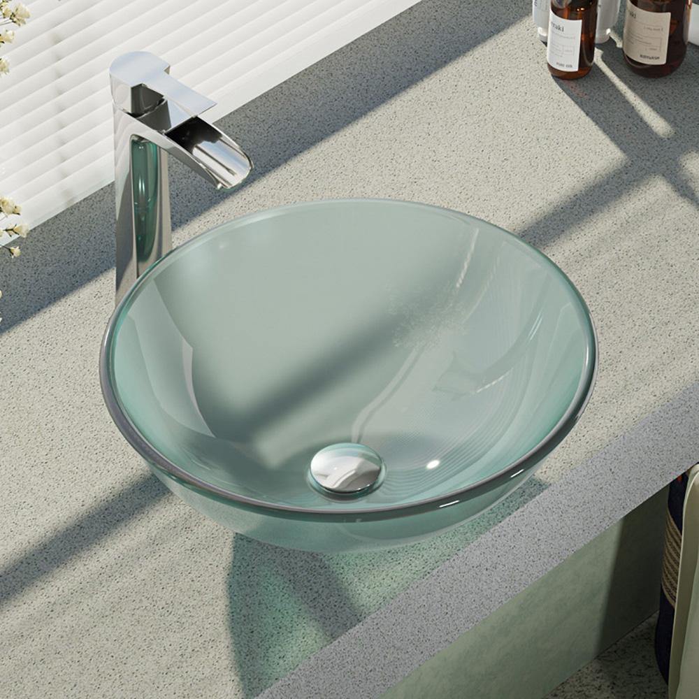 Alternate Image for Rene 17" Round Glass Bathroom Sink, Frosted, with Faucet, R5-5002-R9-7007-C